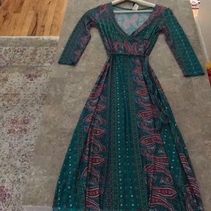 Wrap Maxi Dress with 3/4 Sleeves